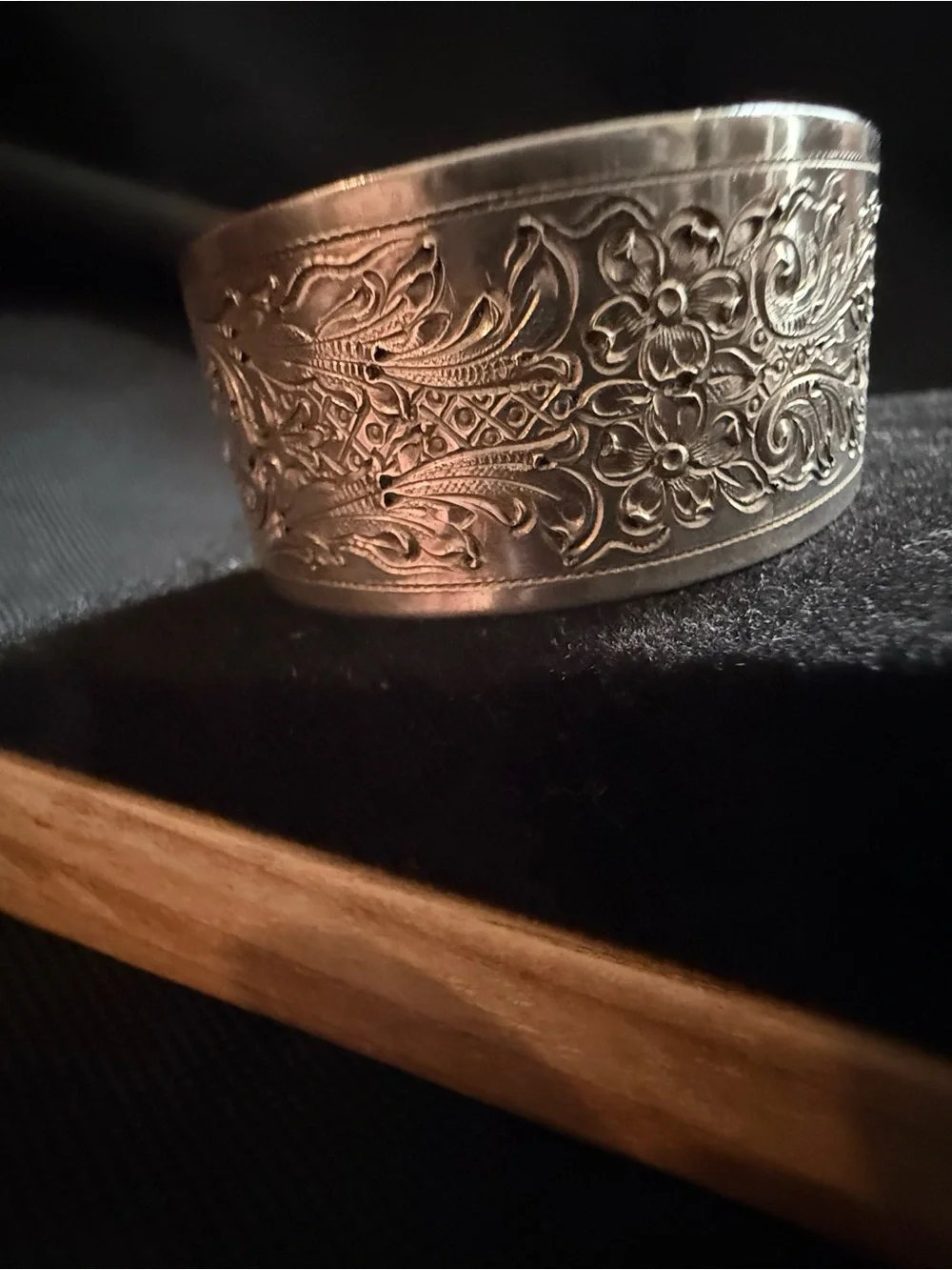 Sterling Silver Floral Engraved with Monogram Cuff Bracelet - AAB -